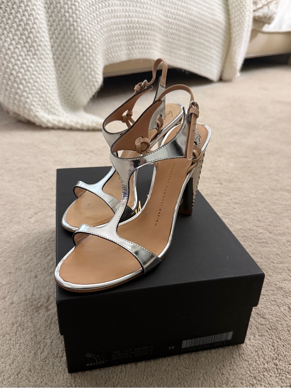Giuseppe Zanotti Silver Metallic Strappy High Heel Sandals